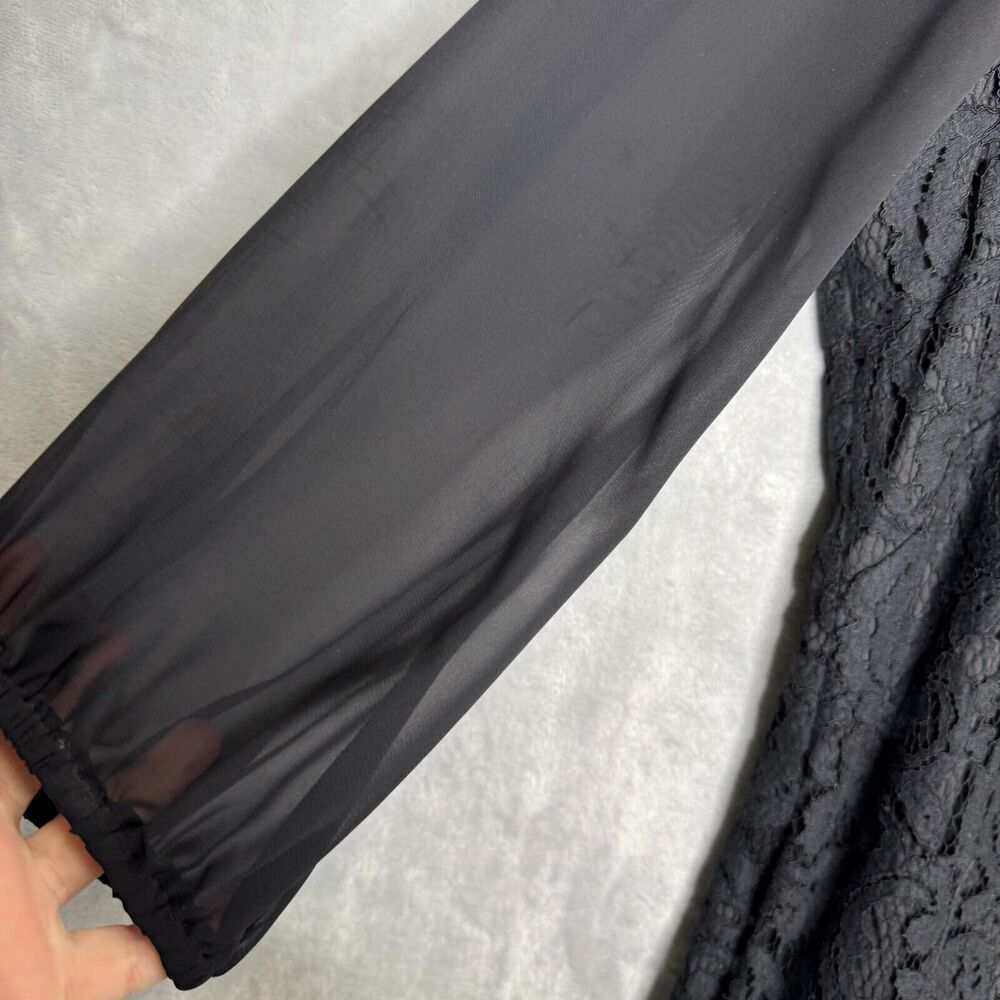 Adrianna Papell Dress Womens 6 Black Lace Shift 3/4 Semi Sheer Sleeve Cocktail - Picture 3 of 11